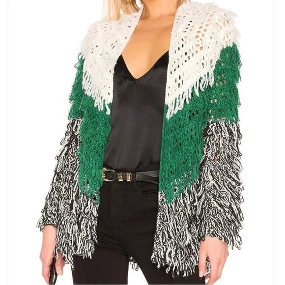 DO+BE Cardigan Sweater Color Block Grunge Oversized Looped Fringe Size Medium - Picture 1 of 8
